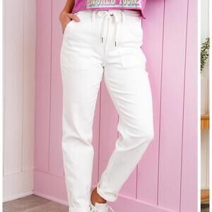 Judy Blue WHITE Airplane Mode High Rise White Cuffed Jogger